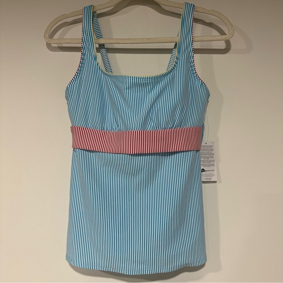 Lands' End Tankini Swimsuit Top Turquoise & Red Seersucker Underwire Size 8 NWT - Picture 1 of 5